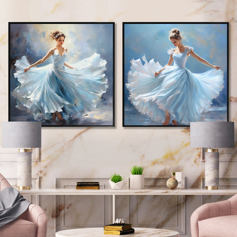 «Blue Ballet Woman Radiance - Dance Square», ensemble de 2 collages, Cadre flottant noir, H 16 po x l 33 po