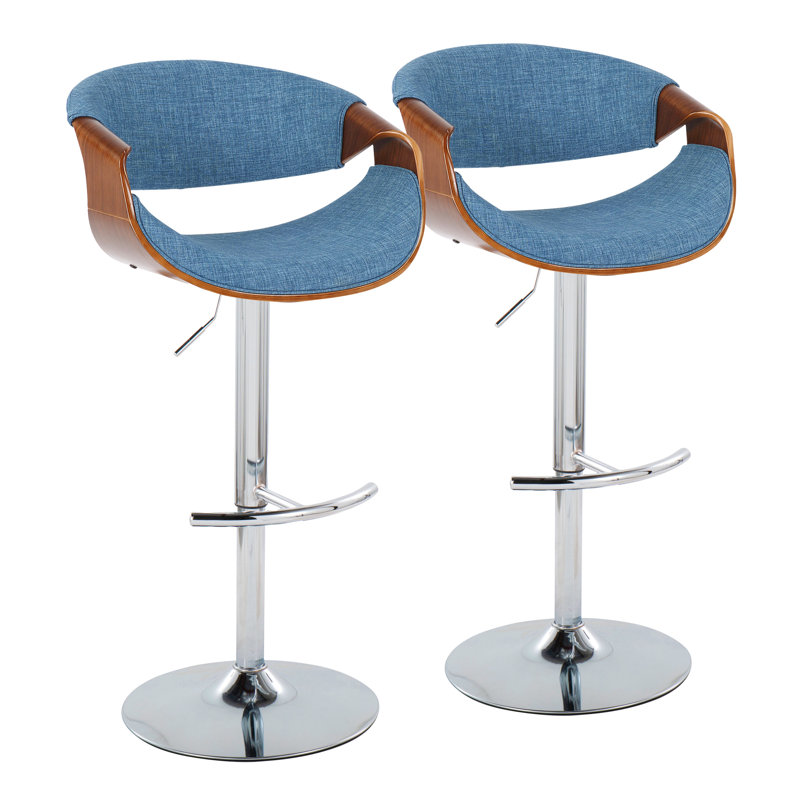 Swivel Upholstered Adjustable Height Counter Stool with Metal Frame, Blue/Chrome
