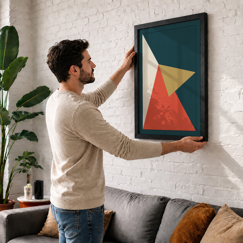Motion Geometric - Framed Print, A2 - 59.4 x 42.0 cm, Walnut