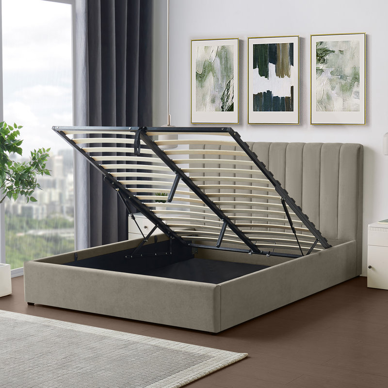 Evelynne Fabric Ottoman Bed Frame with Storage - , Tan, Kingsize (5')