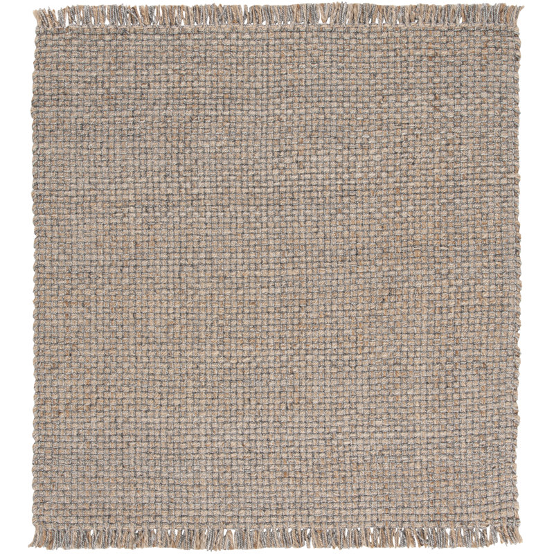 Krenzke Natural Fiber Hand Woven Jute/Wool Rug in Gray, Square 6'