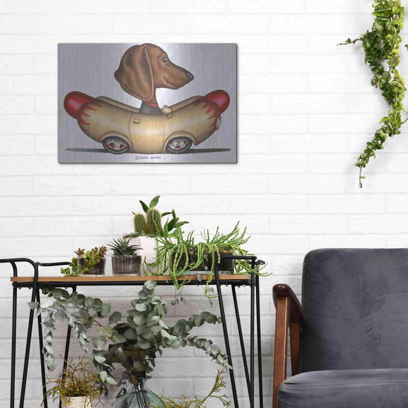 «Brown Dachshund Hotdog Car» par Danny Gordon, H 12 po x l 16 po