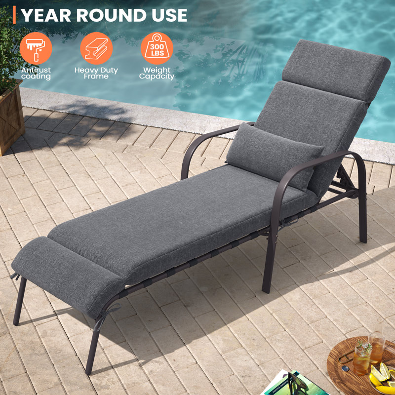 Chaise longue d'extérieur en acier thermolaqué avec coussins, Gris foncé