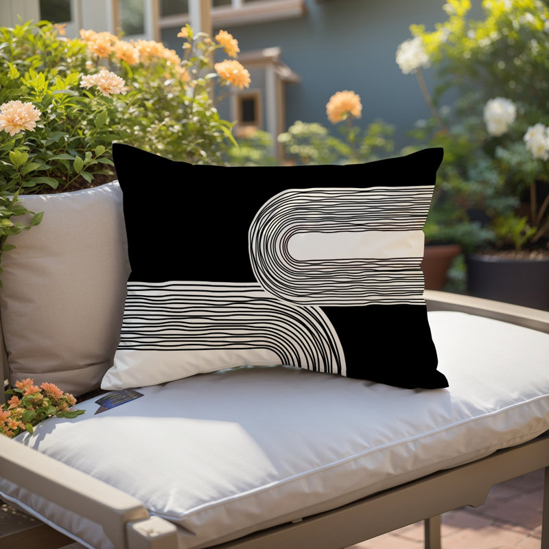Housse et insert de coussin rectangulaire intérieur / extérieur en polyester filé Cassie, Crème, H 14 po x l 20 po