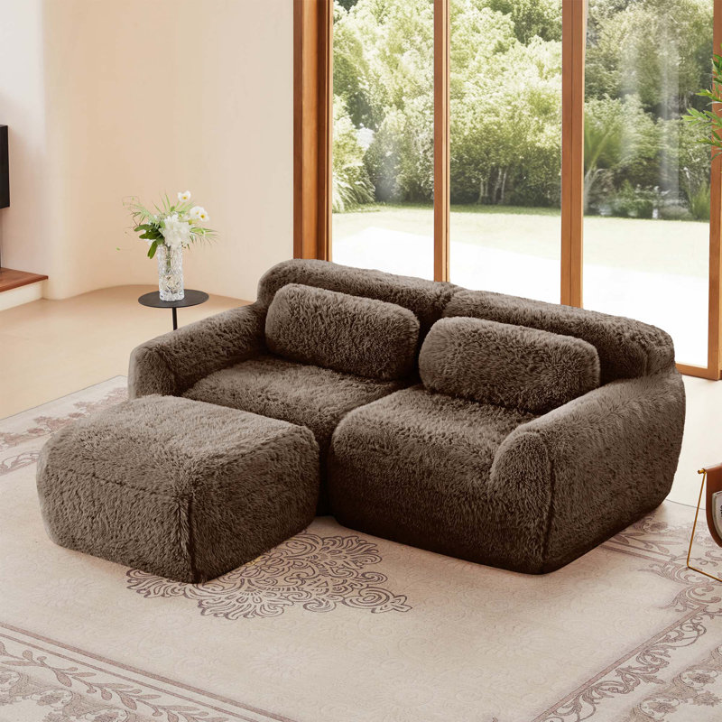 Canapé en L sans os, tissu moelleux et moelleux, avec chaise, éponge haute densité 32D, avec coussins décoratifs, convient aux chambres à coucher