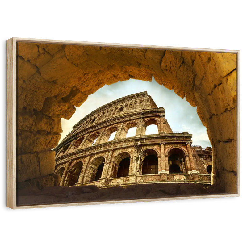 Colisée historique à Rome, Cadre flottant en bois naturel, 43 po x 29 po