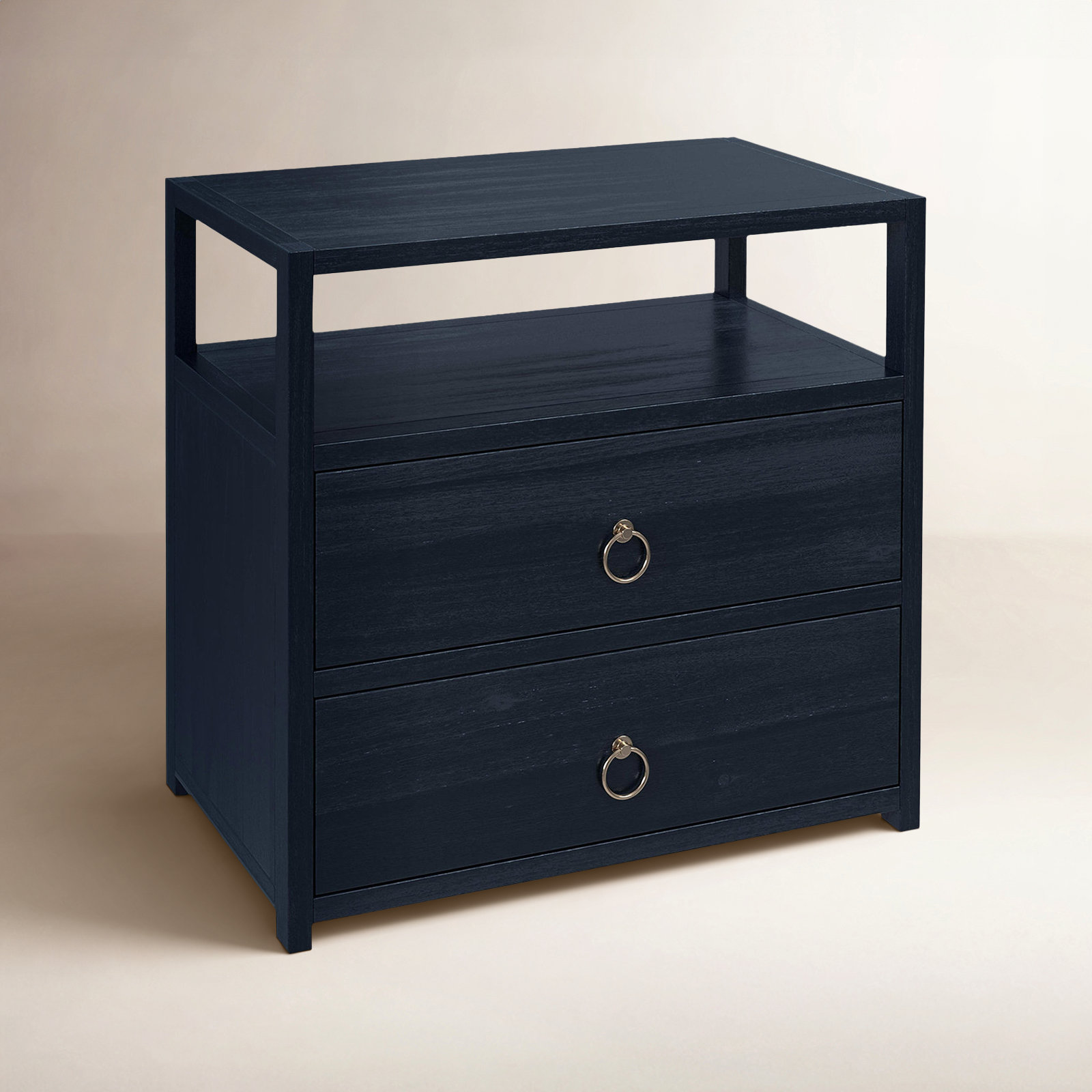 Elin 2-Drawer Acacia Nightstand, Navy Blue