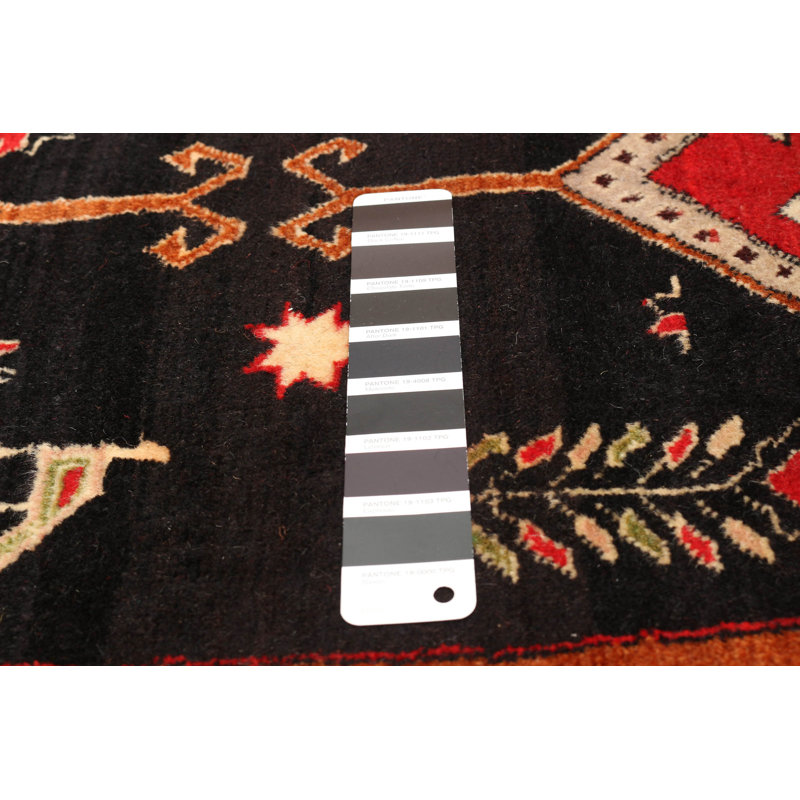 Tapis noir en laine noué à la main de conception unique 3 pi 3 po x 5 pi 8 po nouvel âge Steinmar
