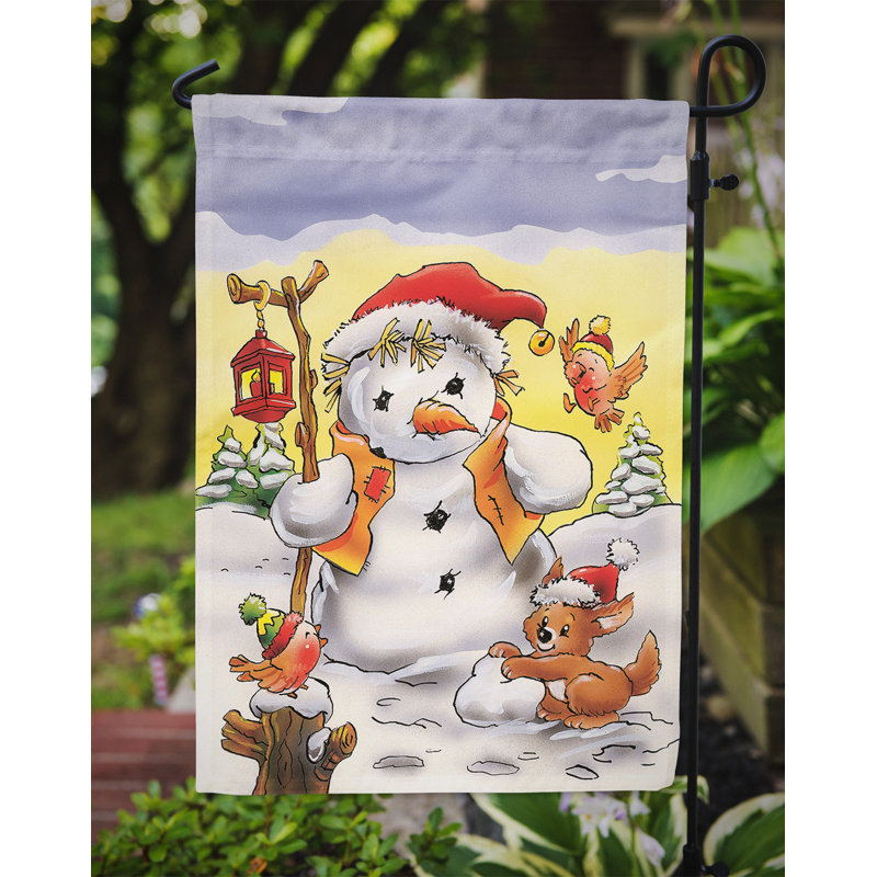 Drapeau de jardin à 2 côtés épouvantail bonhomme de neige, H 15 po x l 11 po