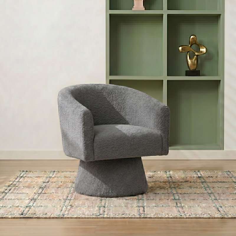 Caleigha Upholstered Swivel Barrel Chair, Gray Polyester