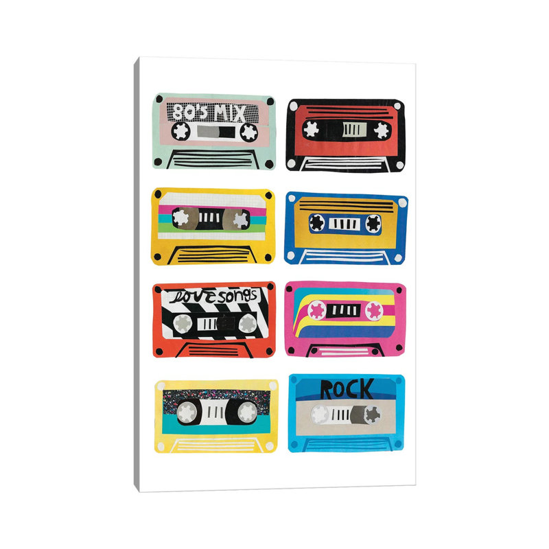 «Retro Mix Tapes» par Jen Bucheli, reproduction d'art sur toile tendue, H 12 po x l 8 po x P 0,75 po