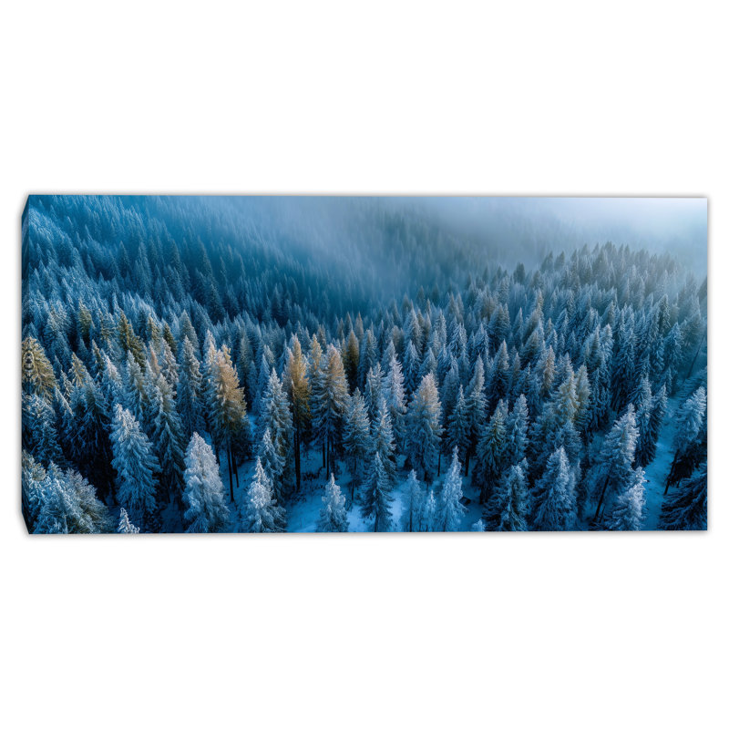Art mural doré sur toile forêt givrée, H 24 po x l 48 po