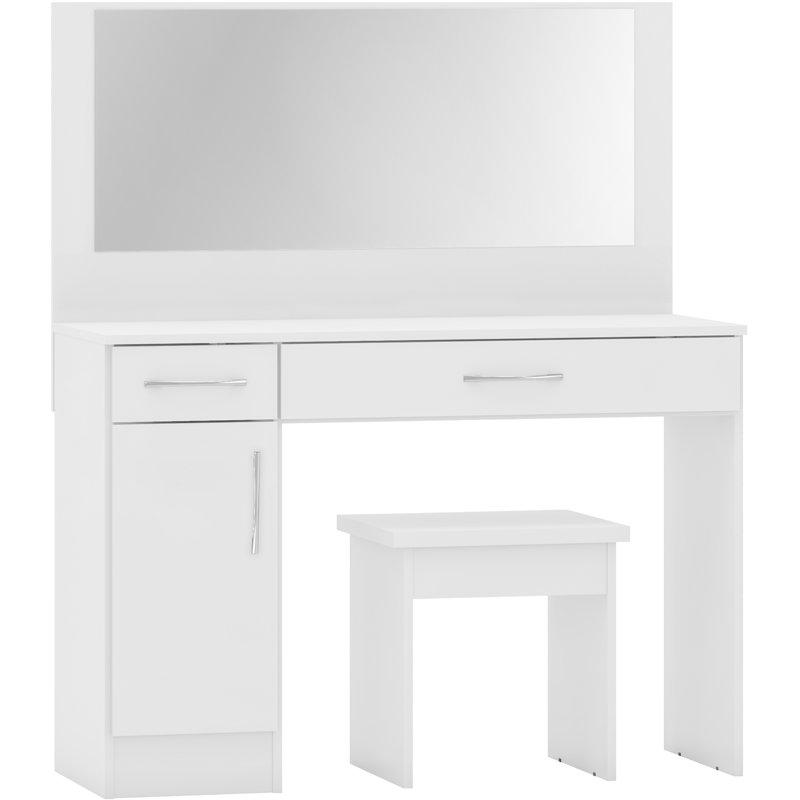 Cascio Dressing Table Set with Mirror, White Gloss