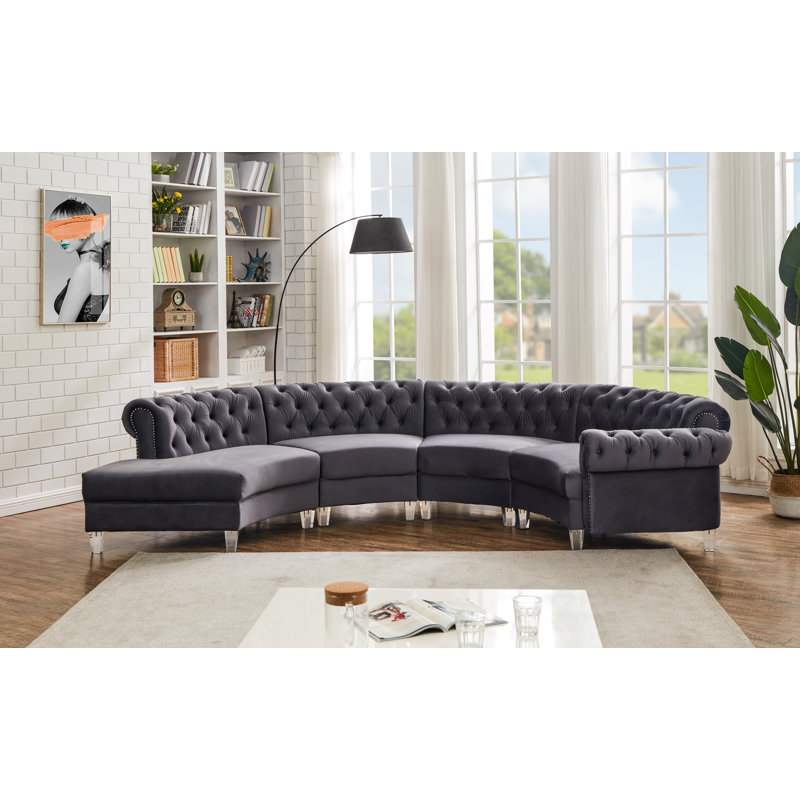Mousseau Velvet Curved Sectional Symmetrical, Gray