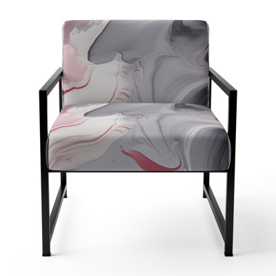 Solid Marble Paint Artwork II - Upholstered Modern Arm Chair, Marble Abstract Accent Chair