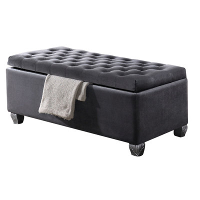 Grey Storage Bench For Bedroom - Spacious & Luxurious Design Velvet And Practical