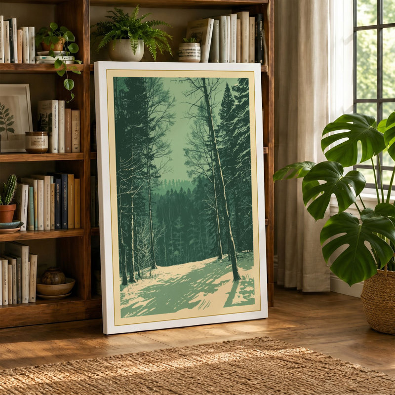 Winter Forest Path Scandinavian - Wrapped Canvas, 24x16 - 61.0 x 40.6 cm, Ochre Border