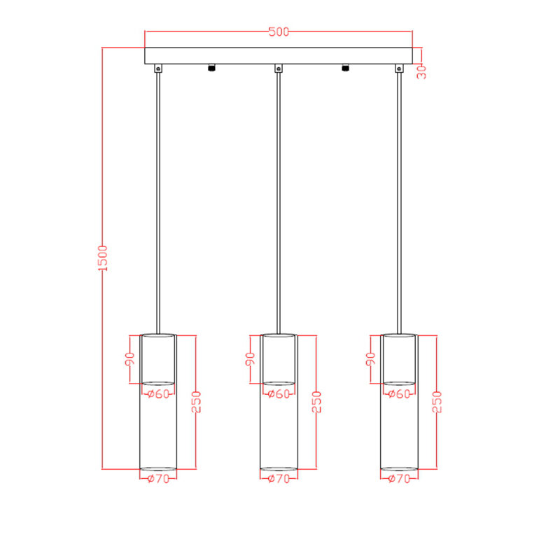 3 - Light Cylinder Pendant, Gold