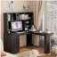 Bureau en L avec chargeur, bureau d'ordinateur avec tiroirs, bibliothèque, bureau d'angle moderne, bureau à domicile, bureau d'écriture en L, bureau d'ordinateur en fibre de carbone avec rangement, noir
