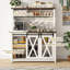 Armoire-bar de style campagnard de 47 po avec 3 huche de rangement, armoire à vin avec éclairage à DEL, armoire de cuisine avec porte de grange coulissante et 10 supports à vin et à verre pour la salle à manger de la cuisine-1949828263