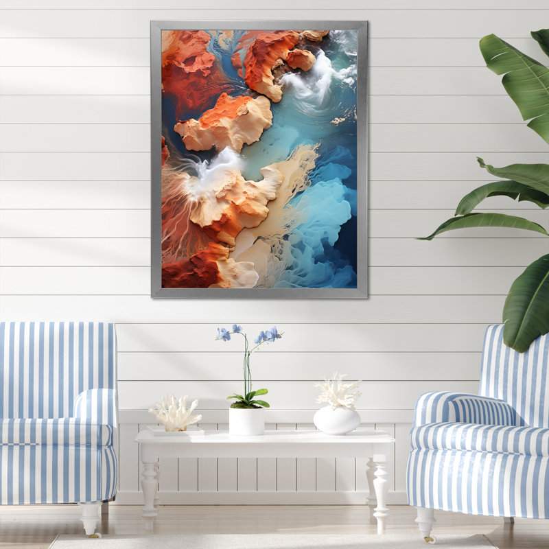 Vue aérienne de la plage bleue bleue III - plage, art mural, Cadre photo argenté, H 32 po x l 16 po x P 1 po