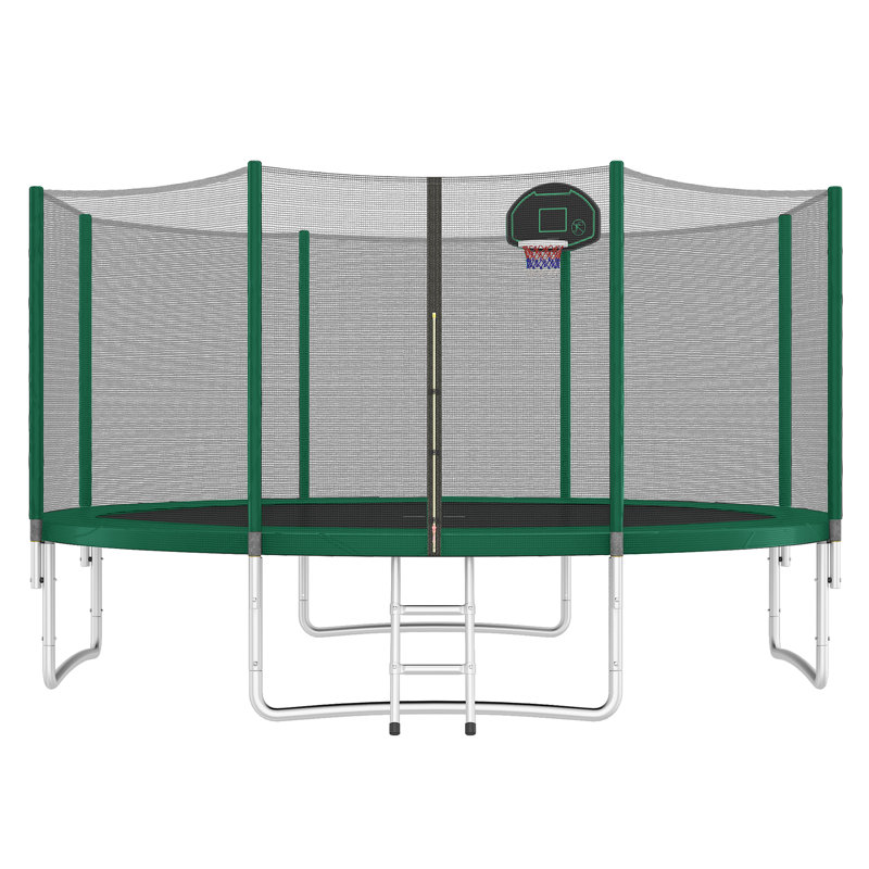 Trampoline de cour arrière de 14 pi avec enceinte sécuritaire Harper & Bright Designs, Vert