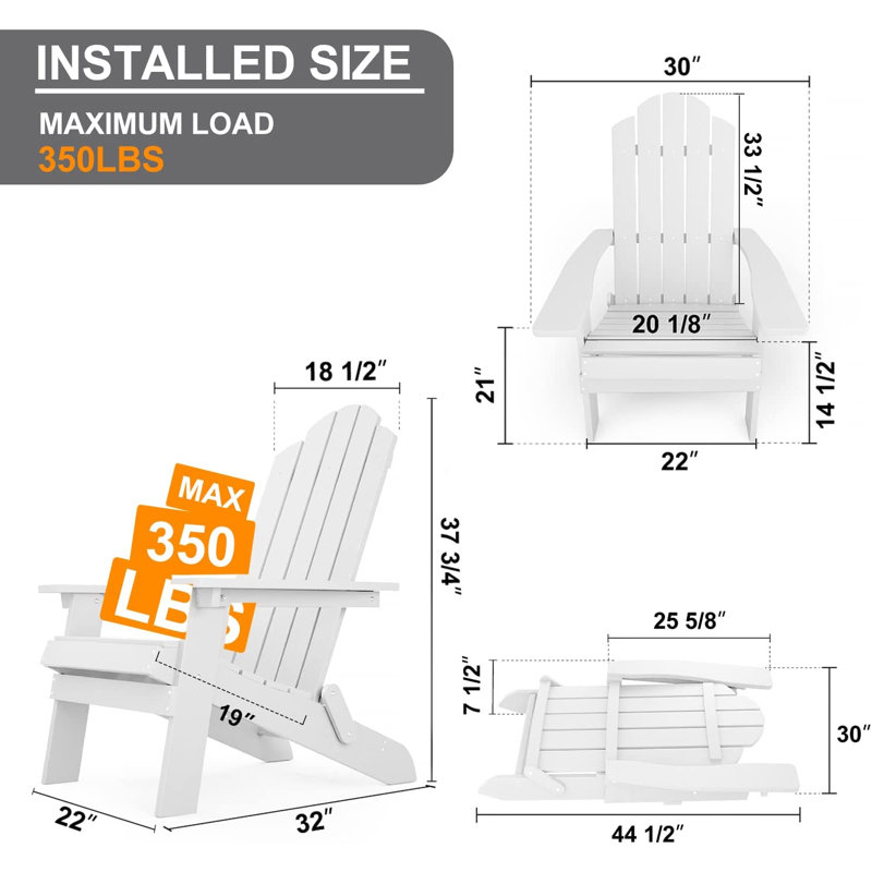 Suzzette Foldable Outdoor Adirondack Set, White