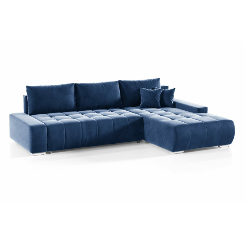 Asaan 3 Seater Velvet Sofa & Chaise, Right Hand Facing, Dark Blue