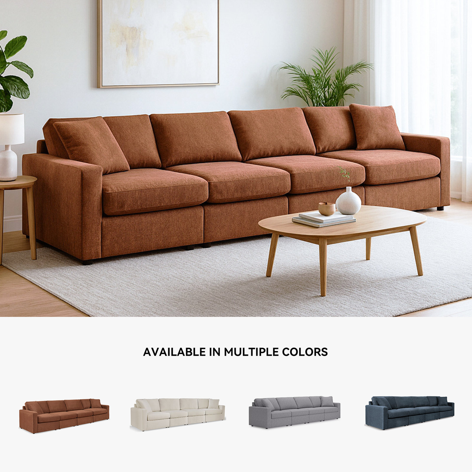 Chesham Modular Sofa, Brown, 36" H x 140" W x 32" D, 4