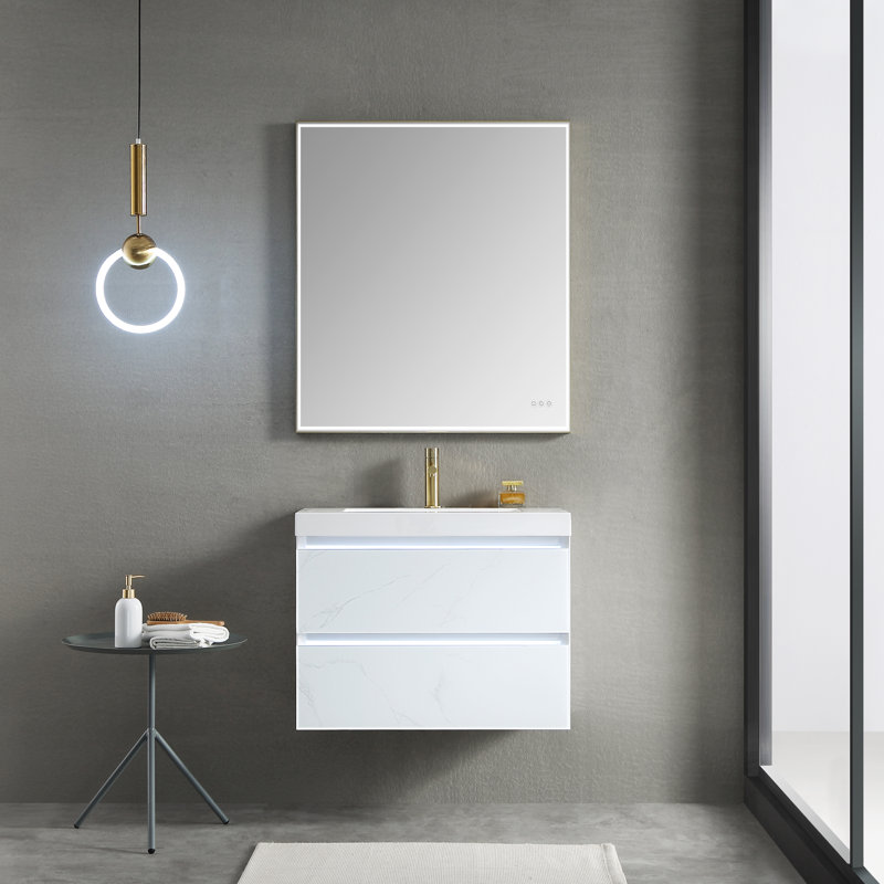 Fahriye 30'' Single Bathroom Vanity with Acrylic Top, Calacatta White