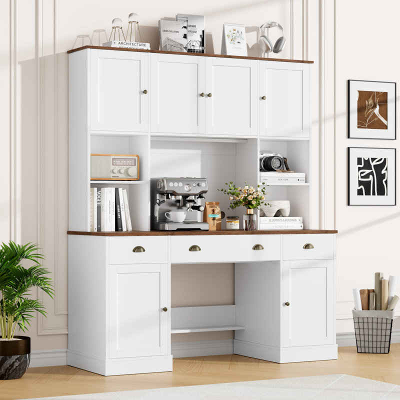 74.8"H Computer Desk With Hutch And Drawers