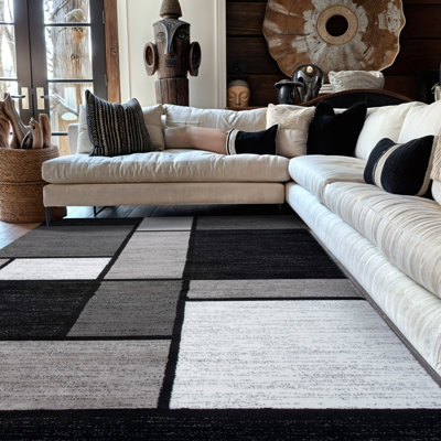 Tapis gris / blanc / noir à motif géométrique Astika