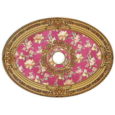 Médaillon ovale rouge à motif floral rétro