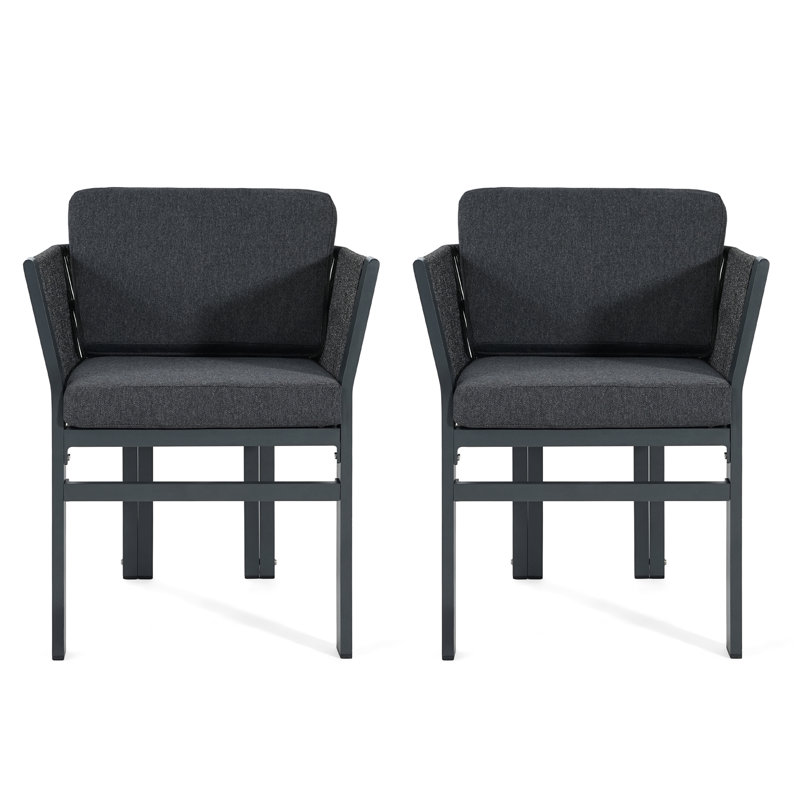 Ensemble de 2 chaises de salle à manger d'extérieur, structure en aluminium avec coussin gris, capacité de 300 lb, sièges de patio toutes saisons pour la cour, la terrasse et le jardin