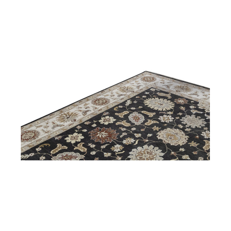 Tapis noir et blanc de haute qualité noué à la main