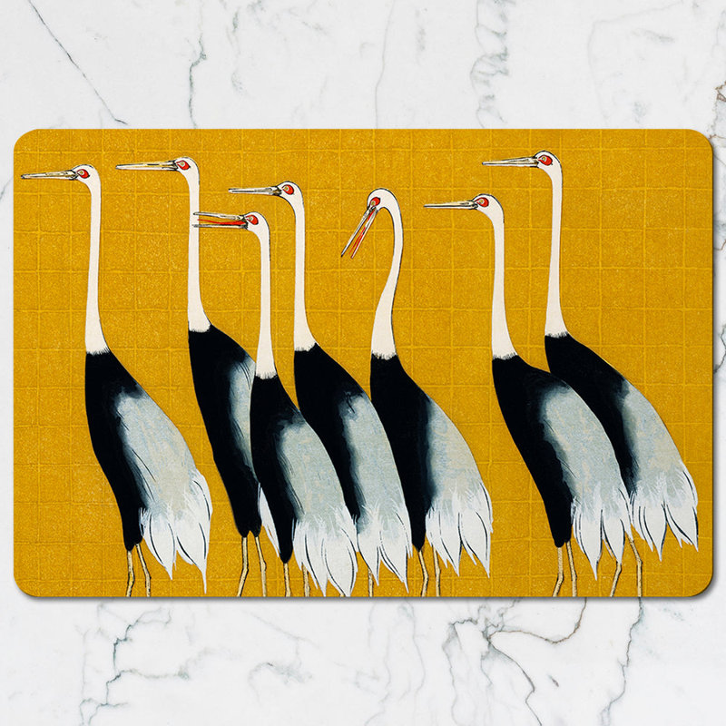 Cranes On Mustard Yellow Placemats And Coaster Set