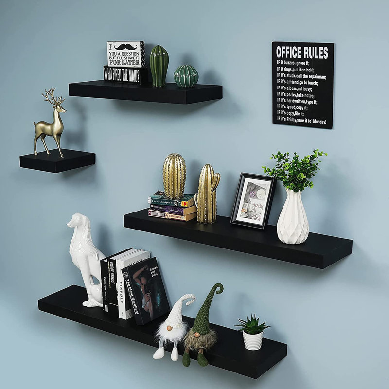 Bovina Floating Shelf, Black, 2" H x 48" W x 9.25" D