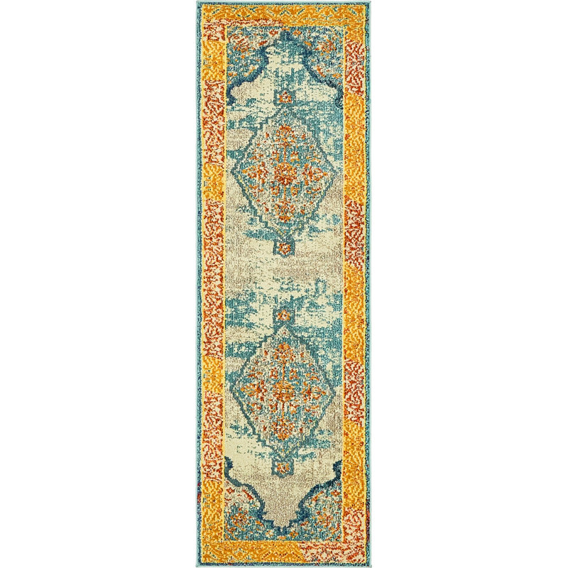 Tapis oriental bleu Jahanna, Tapis de couloir 2 pi x 6 pi 9 po