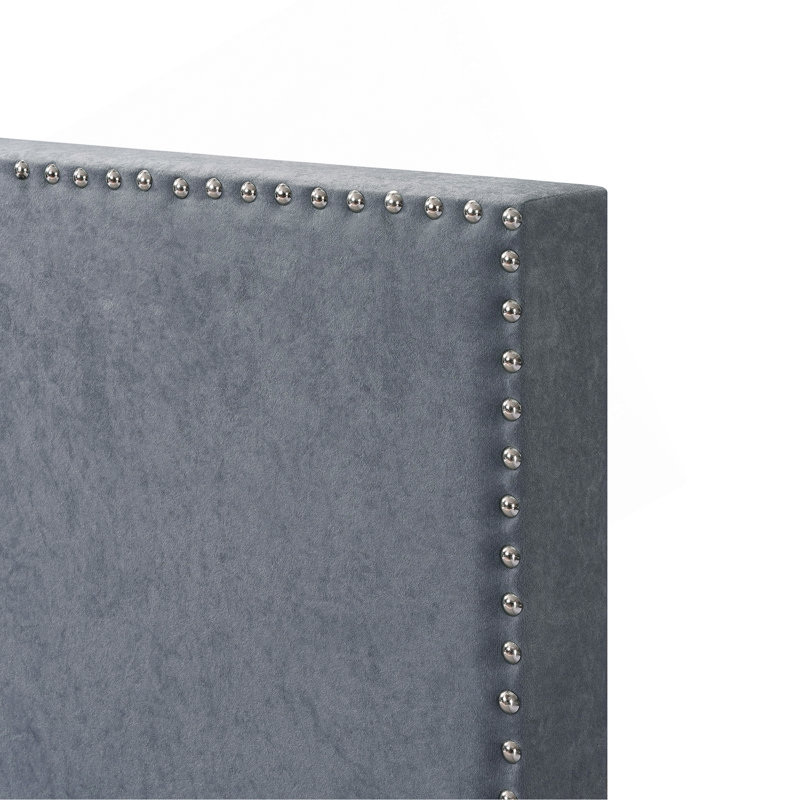 Lit plateforme tapissier en lin, Gris, Grand lit