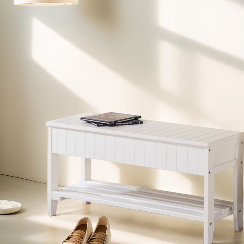 White Solid Wood Shoe Bench With Storage - Elegant And Practical Design Quality Bench, Maximize, White