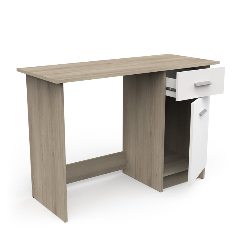Saphra 108.4Cm Rectangle Writing Desk with Storage, Matt White;Oak