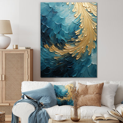 Gold Teal Ocean Spiral I - Abstract Spirals, reproduction sur toile encadrée