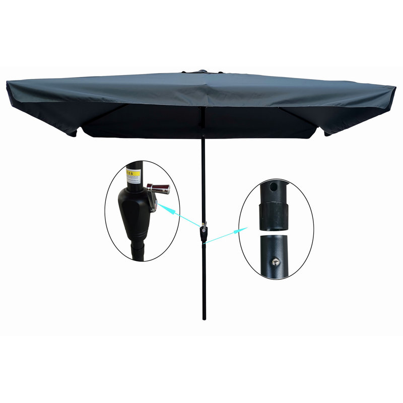 Parasol imperméable d'extérieur 10 x 6,5 pi avec manivelle et bouton-poussoir inclinable pour le jardin, la piscine et le marché