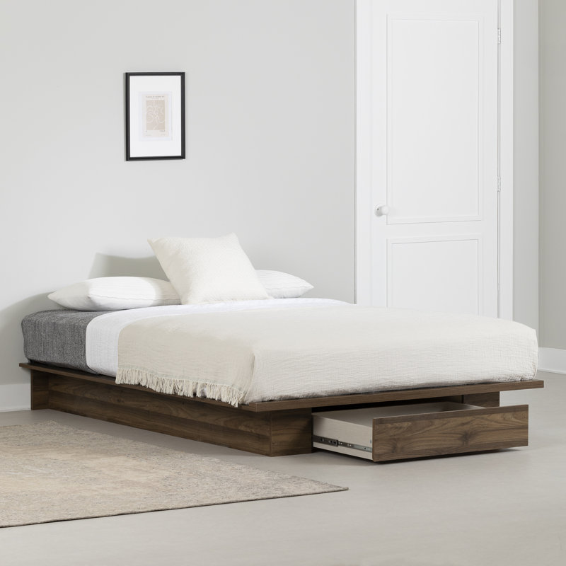 Grand lit plateforme avec tiroir Serrano, Brun foncé