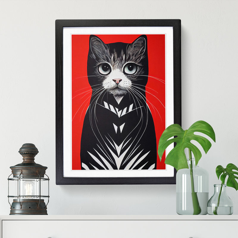 Cat Art Minimalism Vol.2 - Picture Frame Print, Oak Framed, 64cm H x 46cm W