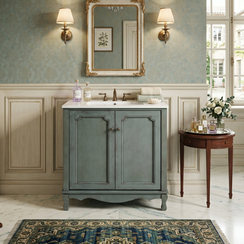 Meuble-lavabo autoportant rétro 30 po avec portes à fermeture douce et tablette réglable