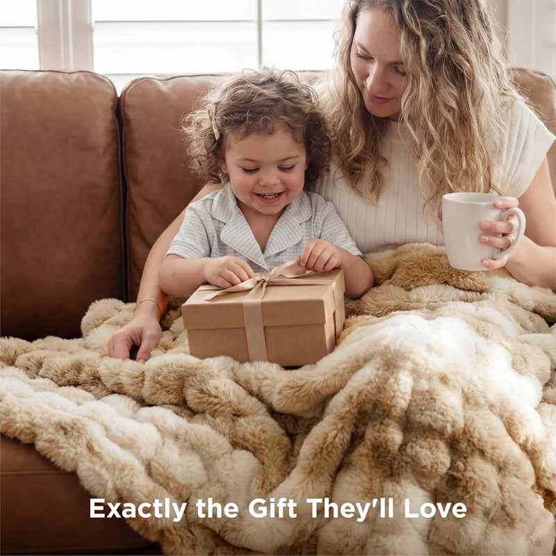 Tie-Dye Faux Rabbit Fur & Flannel Weighted Throw Blanket, Ultra Soft & Cozy for Sofa Couch Bed, Tie-Dye-Brown, 150cm x 180cm