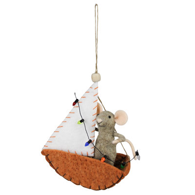 Mouse In Sailboat Ornament, Felt