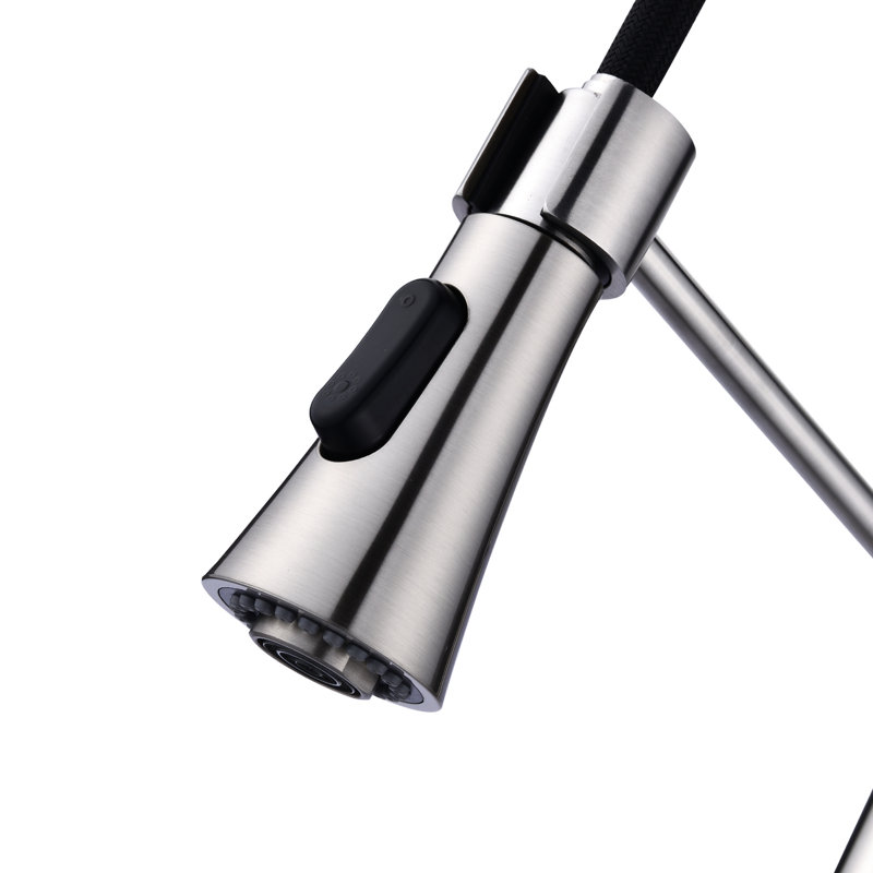 Commercial Kitchen Faucet With Brushed Nickel Finish - Single Handle Spring High Arc, Pull Down , To Deformation And Wear Arc In Spring, Chemicals Oxidation