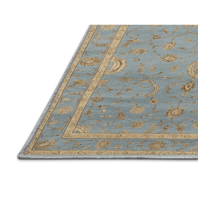 Tapis bleu persan lavable à la machine, Rectangulaire 2 pi x 3 pi